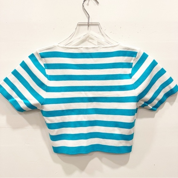 Zara Square Neck Crop Top Blue White Stripe Large - Picture 2 of 6